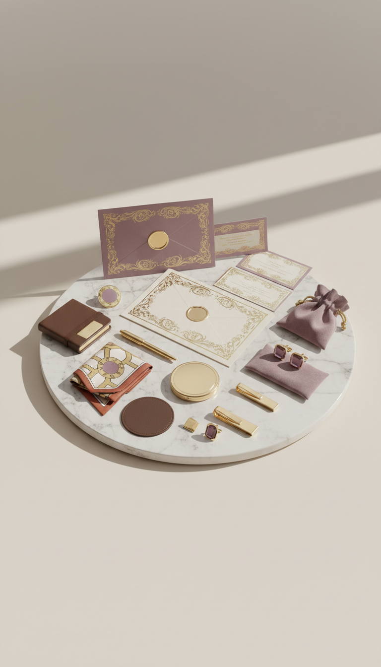 Gold-Detail Event Invitation Suite With Plum Envelope